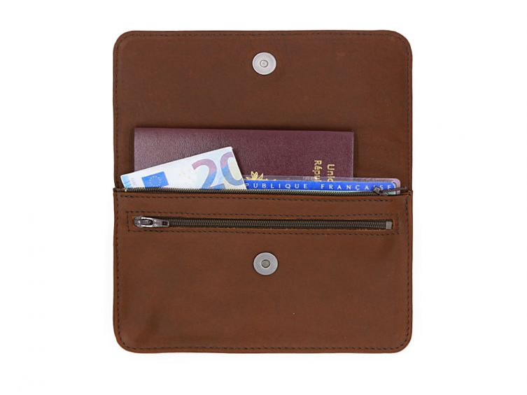 Compagnon format Iphone X+ en cuir cognac - 999