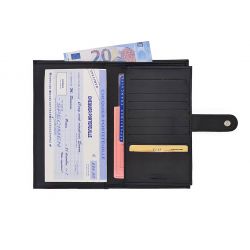 Compagnon "Luxe" en cuir noir - 2 volets avec patte - PM-025-01