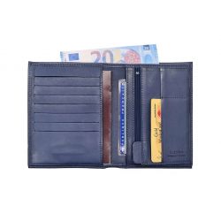 Portefeuille "Luxe" en cuir bleu - 15 cm, 2 volets - PM-006-01