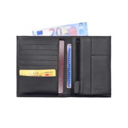 Portefeuille "Luxe" en cuir noir - 15 cm, 2 volets - PM-006-01