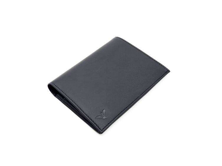 Portefeuille "Luxe" en cuir noir - 15 cm, 2 volets - PM-006-01
