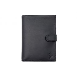 Portefeuille "Luxe" en cuir noir - 15 cm, 3 volets avec patte - PM-009-01