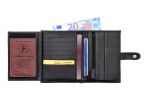 Portefeuille "Luxe" en cuir noir - 15 cm, 3 volets avec patte - PM-009-01