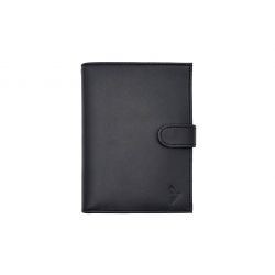Portefeuille "Luxe" en cuir noir - 15 cm, 2 volets avec patte - PM-010-01