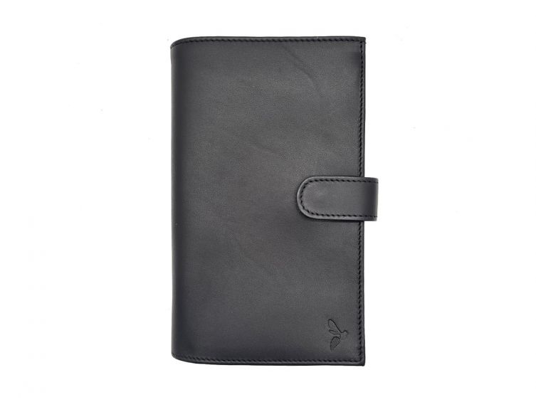 Compagnon "Luxe" en cuir noir - double avec patte - PM-027-01