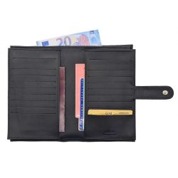 Compagnon "Luxe" en cuir noir - double avec patte - PM-027-01