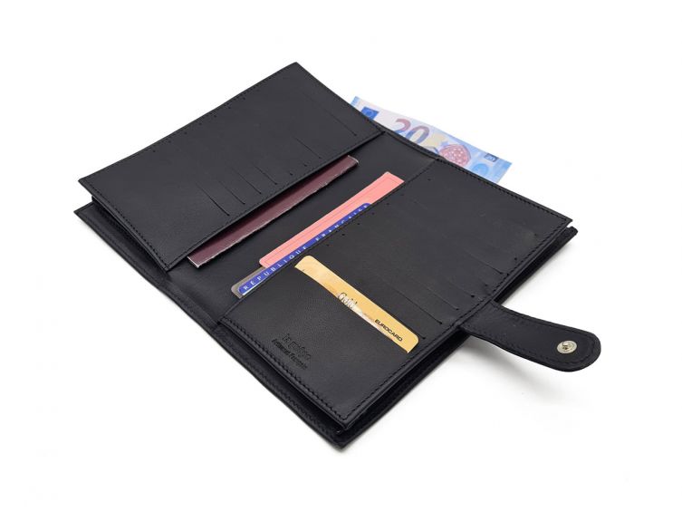 Compagnon "Luxe" en cuir noir - double avec patte - PM-027-01