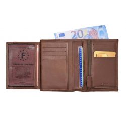Portefeuille "Luxe" en cuir marron - 13 cm, 3 volets - PM-002-01