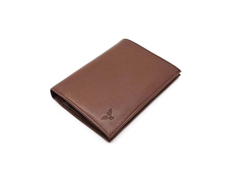 Portefeuille "Luxe" en cuir marron - 13 cm, 3 volets - PM-002-01