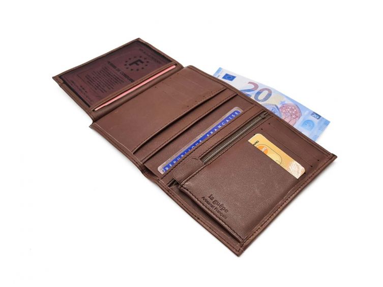 Portefeuille "Luxe" en cuir marron - 13 cm, 3 volets - PM-002-01