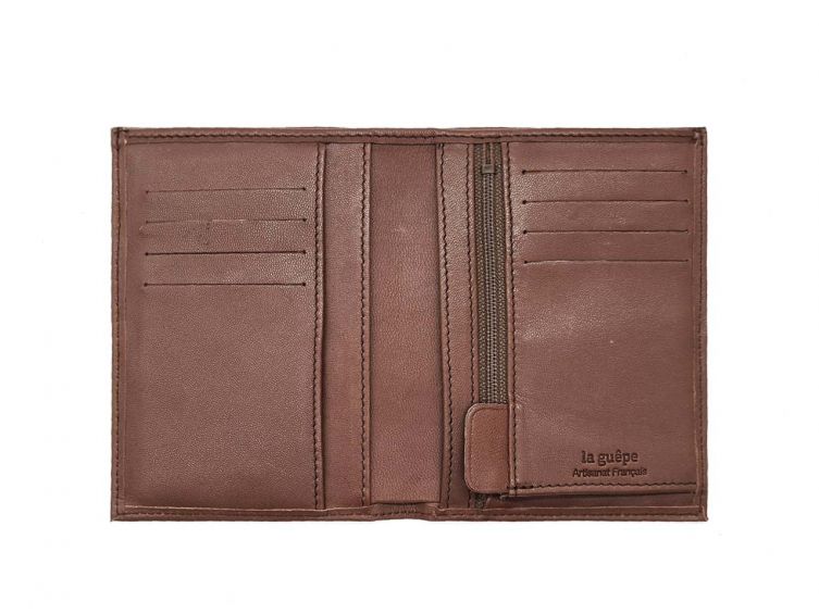 Portefeuille "Luxe" en cuir marron - 13 cm, 2 volets - PM-001-01
