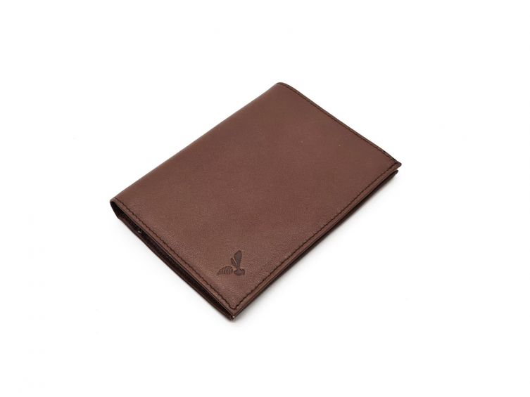 Portefeuille "Luxe" en cuir marron - 13 cm, 2 volets - PM-001-01