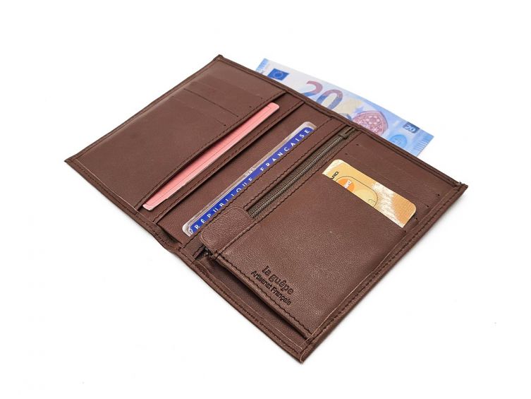 Portefeuille "Luxe" en cuir marron - 13 cm, 2 volets - PM-001-01