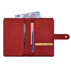 Compagnon "Luxe" en cuir rouge - double avec patte - PM-027-01