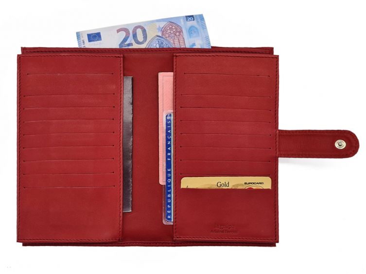 Compagnon "Luxe" en cuir rouge - double avec patte - PM-027-01