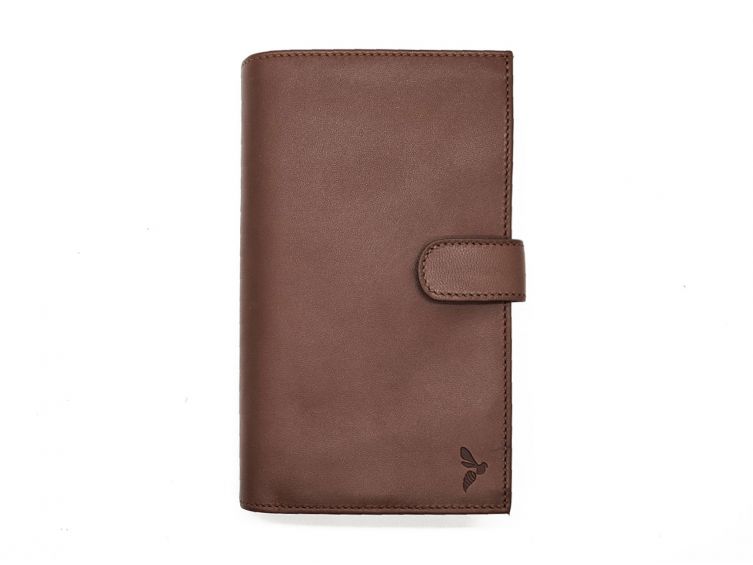 Compagnon "Luxe" en cuir marron - double avec patte - PM-027-01