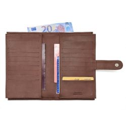 Compagnon "Luxe" en cuir marron - double avec patte - PM-027-01