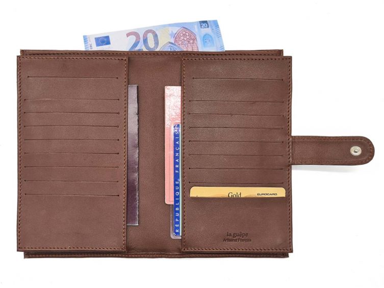 Compagnon "Luxe" en cuir marron - double avec patte - PM-027-01