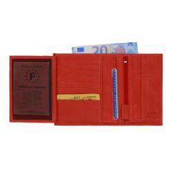 Portefeuille en cuir souple - rouge - 15 cm, 3 volets - PM-005-04