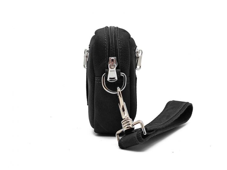 Sacoche à main et passant de ceinture, en cuir noir