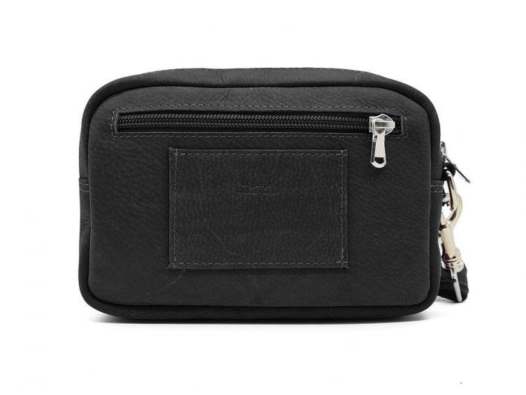 Sacoche à main et passant de ceinture, en cuir noir