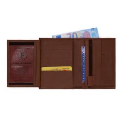 Portefeuille "Luxe" en cuir marron - 15 cm, 3 volets - PM-005-01