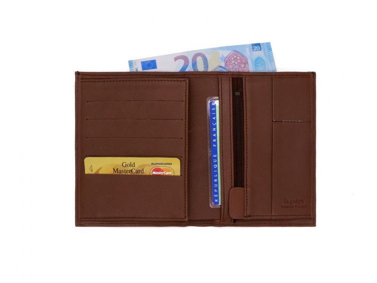 Portefeuille "Luxe" en cuir marron - 15 cm, 3 volets - PM-005-01