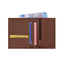 Portefeuille "Luxe" en cuir marron - 15 cm, 2 volets - PM-006-01
