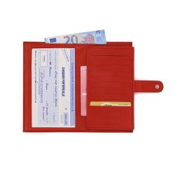Compagnon "Luxe" en cuir rouge - 2 volets avec patte - PM-025-01