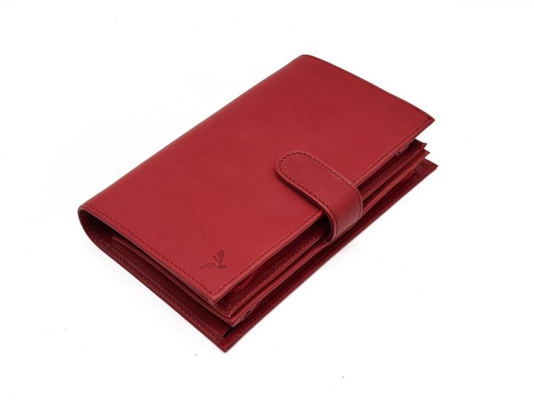 Compagnon "Luxe" en cuir rouge - double avec patte - PM-027-01