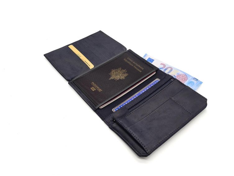 Portefeuille anti-RFID en cuir marine - 9120 X