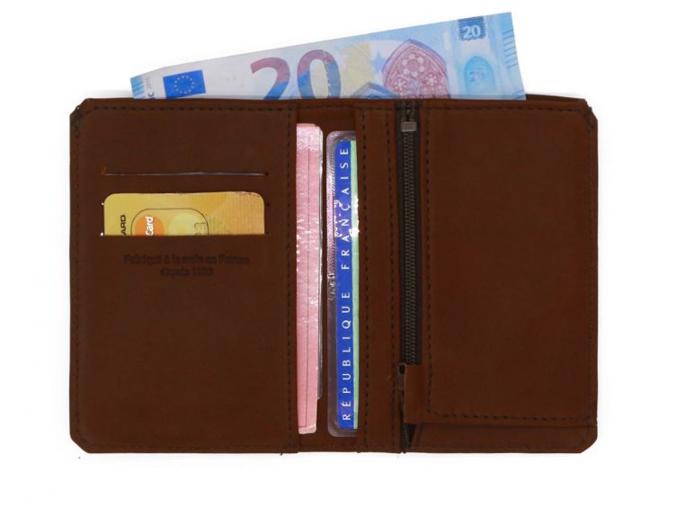 Portefeuille 2 volets anti-rfid en cuir cognac - 958 X