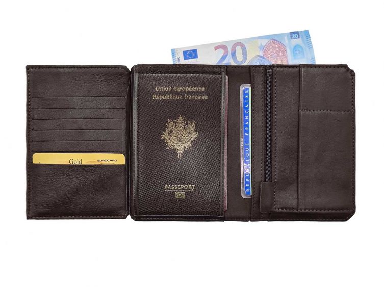 Portefeuille anti-RFID en cuir marron foncé - 9120 X