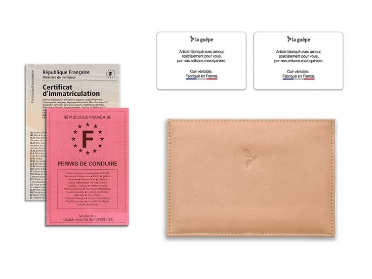 Porte papier auto compact "Luxe" tout cuir nude - PM-003-01
