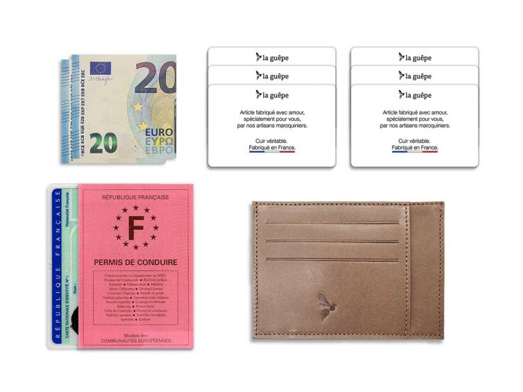 Porte-cartes ouvert "Luxe" tout cuir marron 6 Cartes - PM-013-01 
