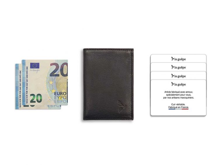 Porte-cartes compact "Luxe" tout cuir noir - PM-038-01