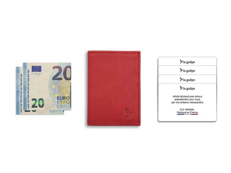 Porte-cartes compact "Luxe" tout cuir rouge - PM-038-01