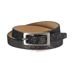 Bracelet en cuir noir pailleté, double tour - 9095