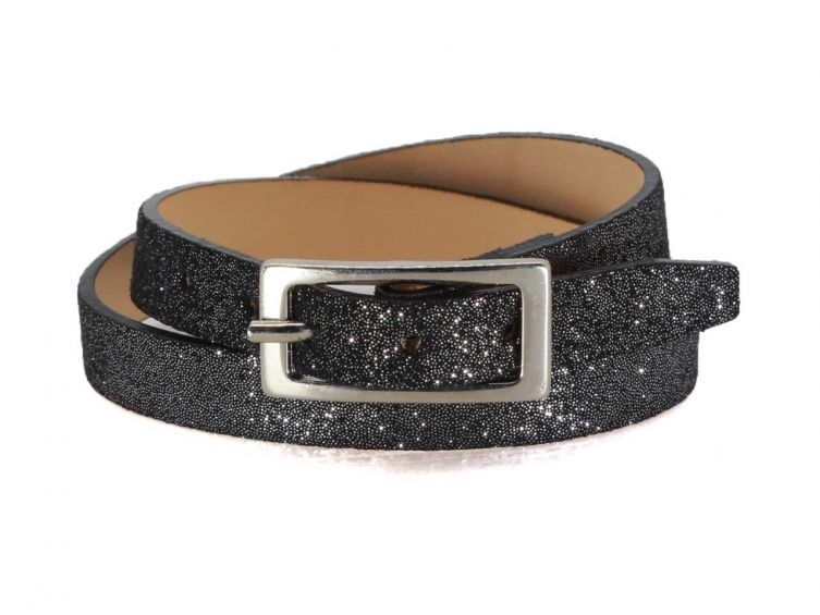 Bracelet en cuir noir pailleté, double tour - 9095