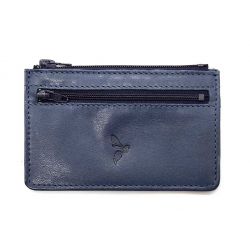Porte-monnaie simple 2 zip "Luxe" tout cuir bleu - PM-044-01
