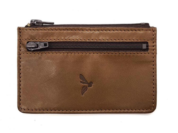 Porte-monnaie simple 2 zip "Luxe" tout cuir marron - PM-044-01