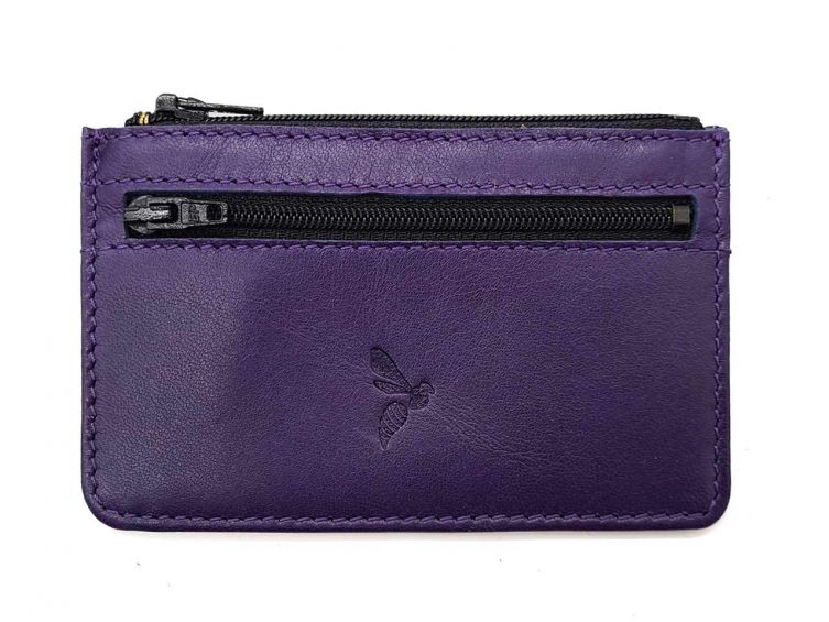 Porte-monnaie simple 2 zip "Luxe" tout cuir myrtille - PM-044-01