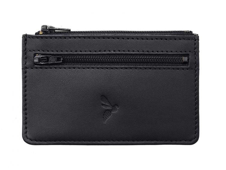 Porte-monnaie simple 2 zip "Luxe" tout cuir noir - PM-044-01