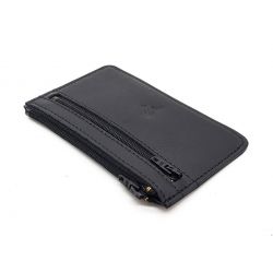 Porte-monnaie simple 2 zip "Luxe" tout cuir noir - PM-044-01