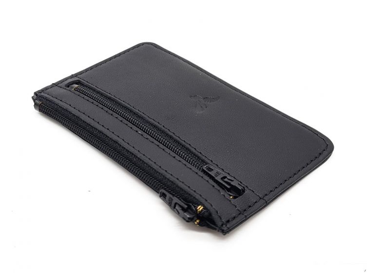 Porte-monnaie simple 2 zip "Luxe" tout cuir noir - PM-044-01