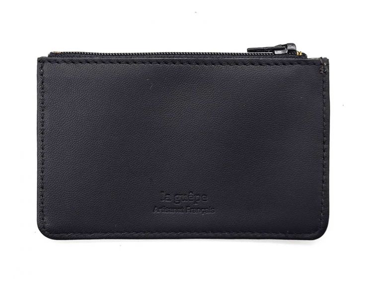 Porte-monnaie simple 2 zip "Luxe" tout cuir noir - PM-044-01