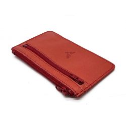 Porte-monnaie simple 2 zip "Luxe" tout cuir rouge - PM-044-01