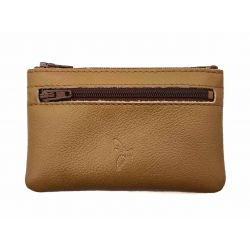 Porte-monnaie simple 2 zip tout cuir caramel - PM-044-02