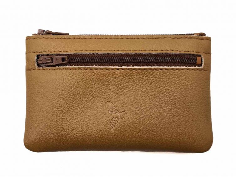 Porte-monnaie simple 2 zip tout cuir caramel - PM-044-02