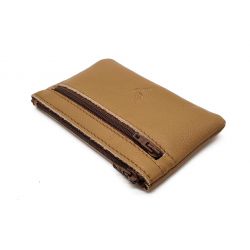 Porte-monnaie simple 2 zip tout cuir caramel - PM-044-02